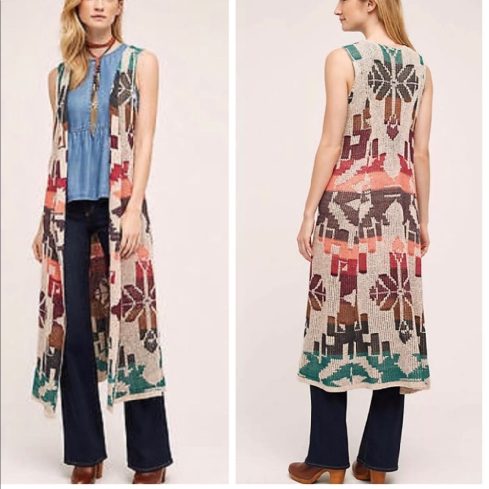 NWT Anthropologie Cecilia Open Front Long Sweater Vest by Cecilia Prado Size M